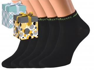 Dárkové balení 5 párů bambusových ponožek BAMB Barva: Černé, Velikost: EUR 35-38 (UK 3-5), Zvolte variantu dárkového balení: Zlatá s kruhy