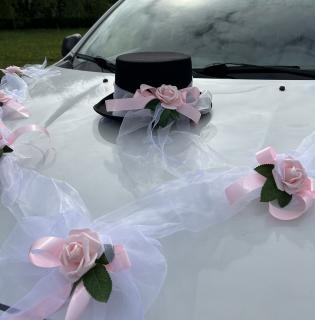 SET na auto s růží pro ženicha a nevěstu světle růžová 2ks