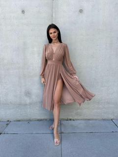 Šaty Charlotte midi světlá čokoláda shine VELIKOST: M/L