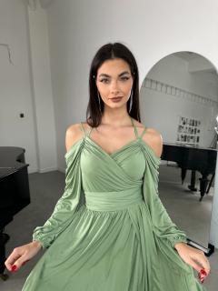Šaty SARAH MIDI dlouhý rukáv sage green shine VELIKOST: XS/S