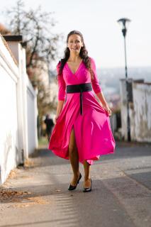 Laura zavinovací bambusové šaty s 3/4 rukávem pink Velikost: 40/L