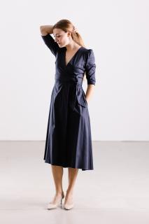 Zavinovací šaty s řaseným rukávkem pružná košilovina černá Velikost: 40/L