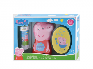 PEPPA PIG - dárková sada  Sprchový gel a šampón 2v1 400ml + mycí houba + bublifuk