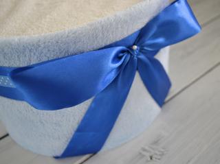 Jednopatrový plenkový dort I. s různými vzory dek Barva dortuNEdortu nebo vzor deky: Modrá, Velikost: Miminko se narodilo a je mu asi měsíc