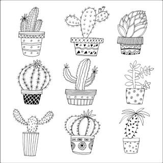 Pohled - Barevné kaktusy III - omalovánkový