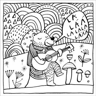 Pohled - Medvěd s kytarou - Omalovánkový