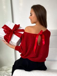 Elegantní svetřík s mašlí červený Velikost: UNI+L