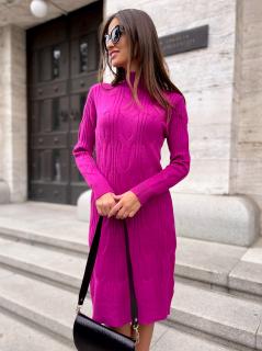 Pletené svetrové šaty magenta Velikost: L+XL