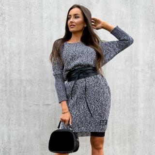 Pletené svetrové šaty s opaskem černé Velikost: UNI+L