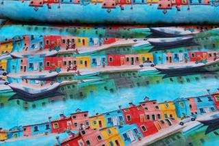 Úplet bavlněný barevné domečky z Nizozemí, tisk
