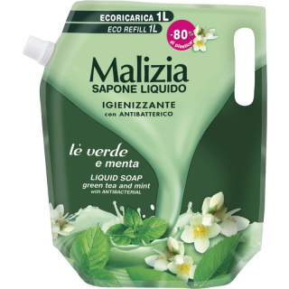 Malizia antibakteriální tekuté mýdlo té verde e menta, náhradní náplň, 1000 ml