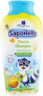 SapoNello dětský sprchový gel a šampon 2v1 s vůní banánu, 250 ml