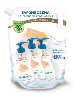 Spuma di Sciampagna antibakteriální tekuté krémové Marseillské mýdlo, náhradní náplň, 1500 ml