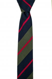 Zeleno-modrá pruhovaná kravata s červenými proužky