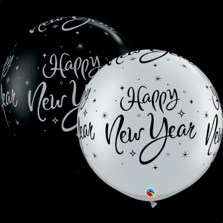 Balónky Happy New Year QL 30  100cm stříbrná a černá 2ks