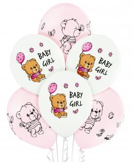 Balónky s potiskem medvídka Baby Girl, 6ks