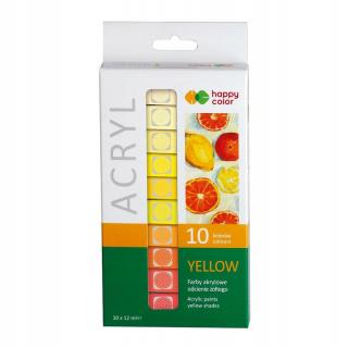 Barvy akrylové 12ml,10barev Happy Color YELLOW