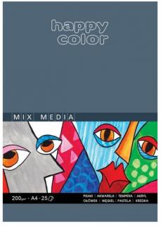Blok A4/200g,25l BÍLÝ Mix Media Happy color 5ks v bale