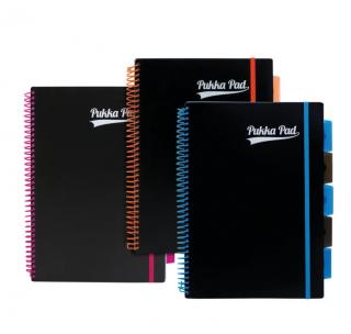 Blok  Neon černý notepad , A4, mix barev, linkovaný, 100 listů, spirálová vazba, PUKKA PAD