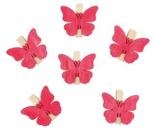 Dekorace dřevění motýli s kolíčkem 4cm 6ks