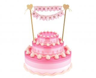 Dekorace na dort, girlanda Happy birthday růžová