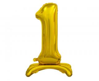 Fóliový balónek B&C na postavení číslice 1, zlatý, 74 cm