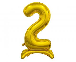 Fóliový balónek B&C na postavení číslice 2, zlatý, 74 cm