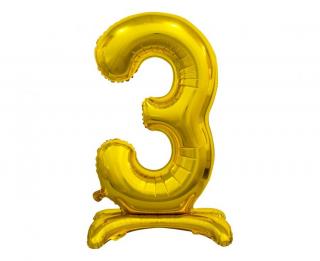 Fóliový balónek B&C na postavení číslice 3, zlatý, 74 cm