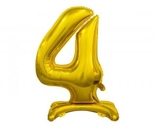 Fóliový balónek B&C na postavení číslice 4, zlatý, 74 cm