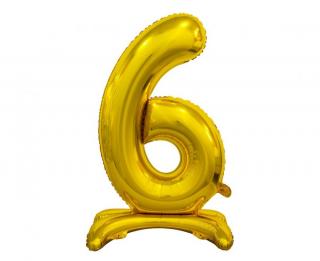 Fóliový balónek B&C na postavení číslice 6, zlatý, 74 cm