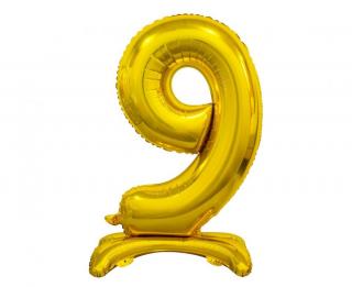 Fóliový balónek B&C na postavení číslice 9, zlatý, 74 cm