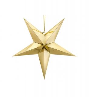 Hvězda papírová/skládací 70cm, zlatá