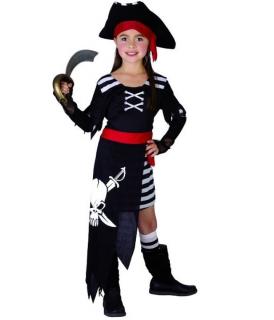 Kostým Pirátka, šaty s páskem a klobouk 110-120cm