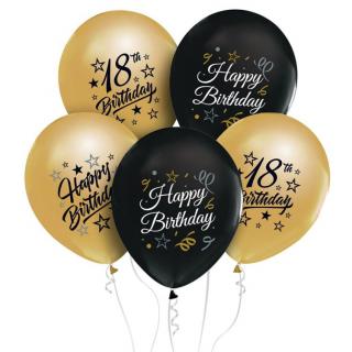 Nafukovací balónky 5ks  Happy Birthday 18  zlaté,
