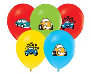 Nafukovací balónky 5ks Veselá, kreslená autíčka Go