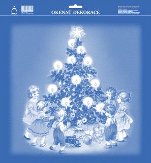 Okenní folie vánoční 33x35 - Děti u stromečku