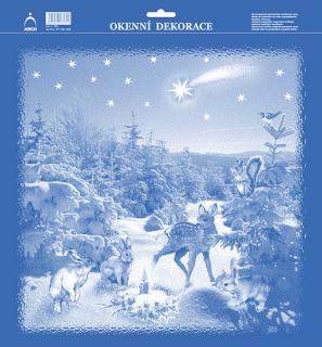 Okenní folie vánoční 33x35 - Vánoce u zvířátek