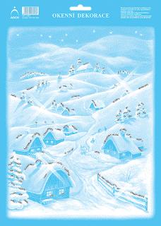 Okenní folie vánoční s glitry 25x35 - Chaloupky v horách