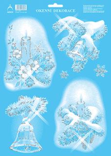 Okenní folie vánoční s glitry 25x35 - Svíčky a zvonky