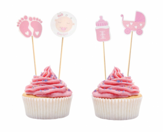 Ozdoby na muffiny a cupcake pro miminko holčičku 10 cm, 12 ks