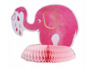 Papírová dekorace Baby Shower růžový slon 14 x 18 cm