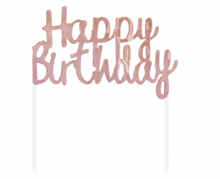 Papírová dekorace na dort Happy Birthday, rose-gold, 11x14 cm