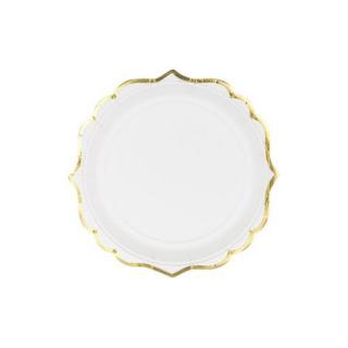 Papírové talíře bílé se zlatým lemováním, 18.5cm, 6ks