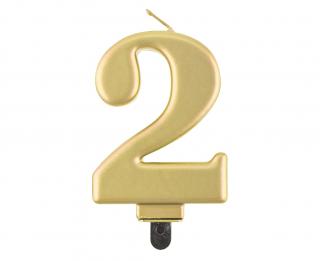 Svíčka dortová - číslice 2, metalická, zlatá 8cm