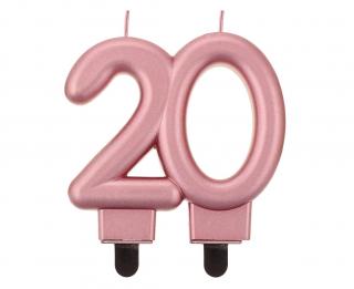 Svíčka dortová - číslice 20, metalická, růžová 8cm
