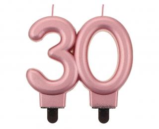 Svíčka dortová - číslice 30, metalická, růžová 8cm