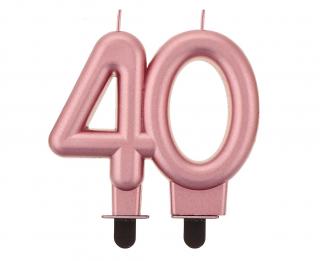 Svíčka dortová - číslice 40, metalická, růžová 8cm