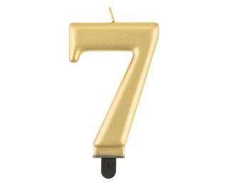 Svíčka dortová - číslice 7, metalická, zlatá 8cm