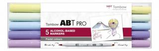 Tombow ABT PRO lihový Dual Brush Pen, 5ks pastelové