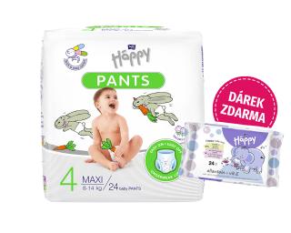 Bella Happy pants 4 maxi - 24 ks (8-14 kg)  + Bella Happy Vlhčené ubrousky - 24 ks